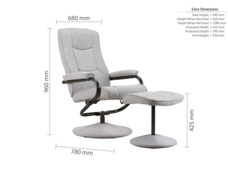 Birlea Memphis Grey Fabric Swivel Chair And Stool