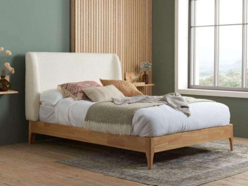 Birlea Halfden 5ft Kingsize Wood And White Boucle Fabric Bed Frame