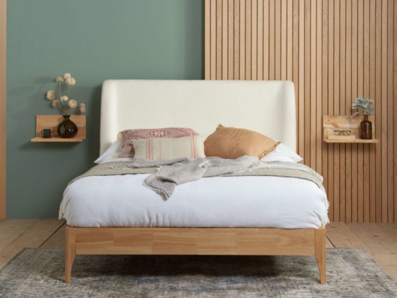 Birlea Halfden 5ft Kingsize Wood And White Boucle Fabric Bed Frame