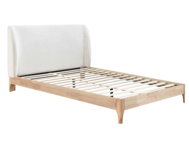 Birlea Halfden 5ft Kingsize Wood And White Boucle Fabric Bed Frame