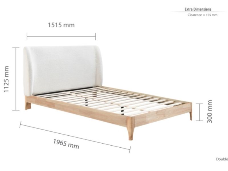 Birlea Halfden 4ft6 Double Wood And White Boucle Fabric Bed Frame