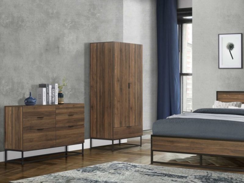 Birlea Houston 4ft Small Double Metal And Wooden Walnut Finish Bed Frame
