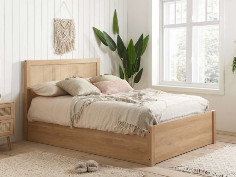Birlea Croxley Rattan And Oak Finish 4ft6 Double Ottoman Bed Frame