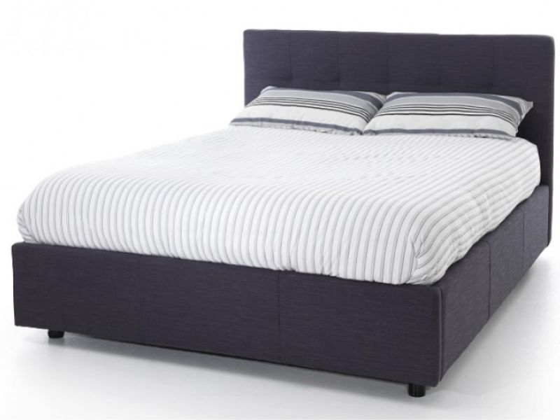 Serene Lucca 5ft Kingsize Oxford Blue Fabric Ottoman Bed Frame