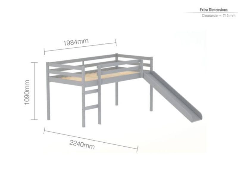 Birlea Frankie 3ft Single Grey Wooden Midsleeper Bed With Slide