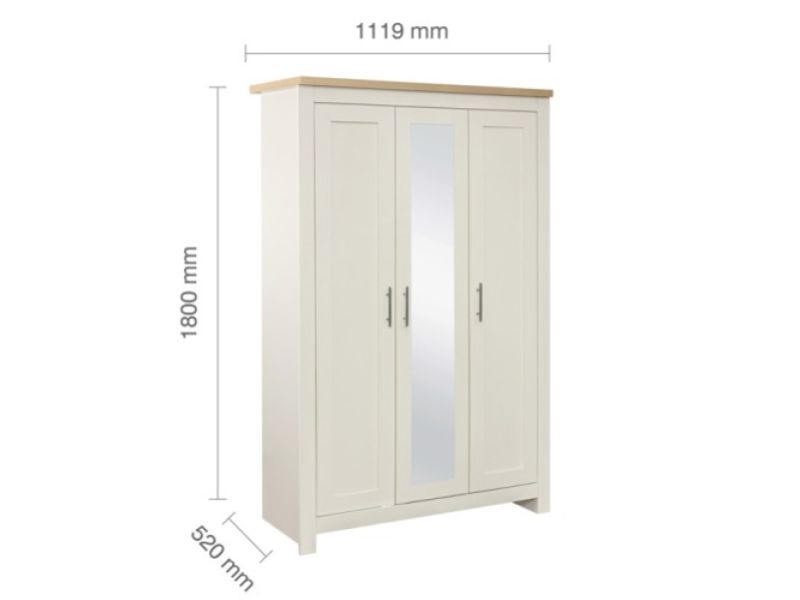Birlea Highgate Cream And Oak Finish 3 Door Wardrobe With Mirror
