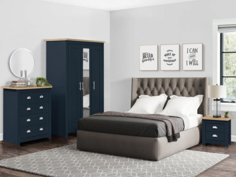 Birlea Highgate Navy Blue And Oak Finish 3 Door Wardrobe With Mirror