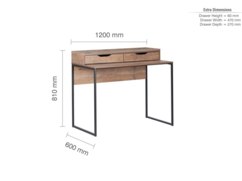 Birlea Urban Rustic Office Desk With Drawers