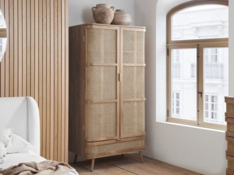 Birlea Noah Rattan 2 Door 1 Drawer Wardrobe