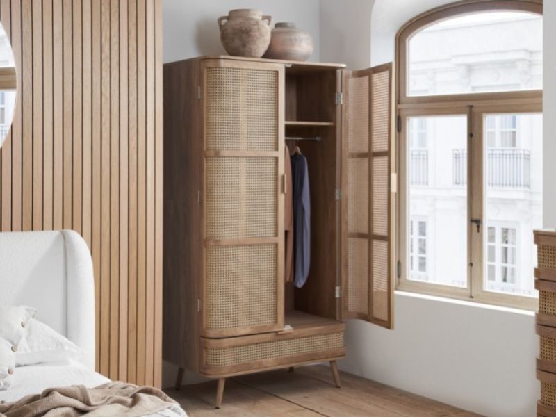 Birlea Noah Rattan 2 Door 1 Drawer Wardrobe