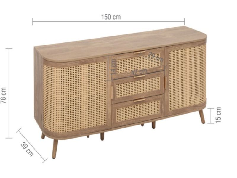 Birlea Noah Rattan 2 Door 3 Drawer Sideboard