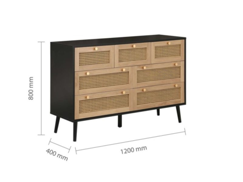 Birlea Croxley Rattan And Black Finish 7 Drawer Chest