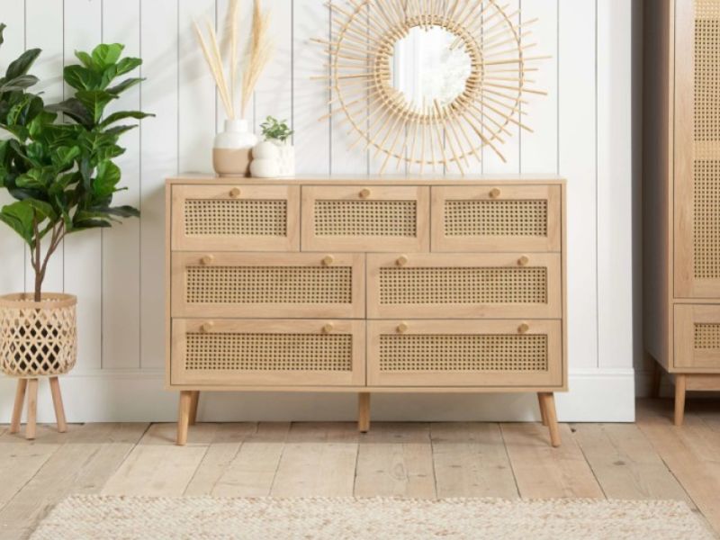 Birlea Croxley Rattan And Oak Finish 5 Drawer Chest
