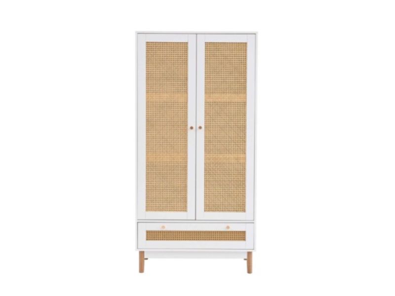 Birlea Croxley Rattan And White Finish 2 Door 1 Drawer Wardrobe