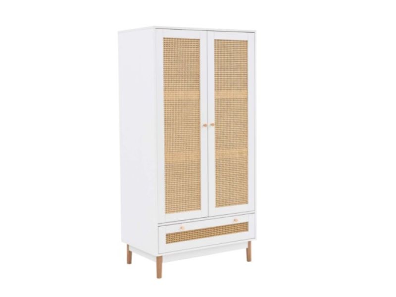 Birlea Croxley Rattan And White Finish 2 Door 1 Drawer Wardrobe