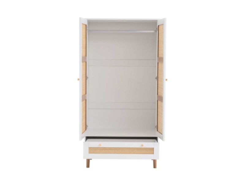 Birlea Croxley Rattan And White Finish 2 Door 1 Drawer Wardrobe