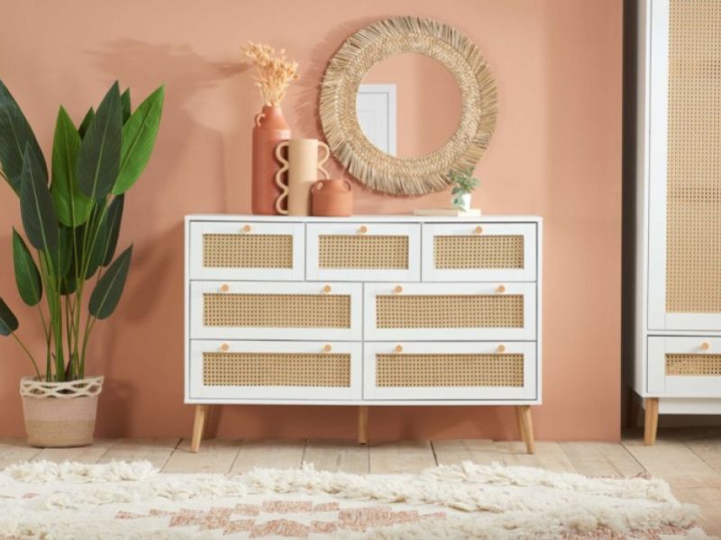 Birlea Croxley Rattan And White Finish 7 Drawer Chest