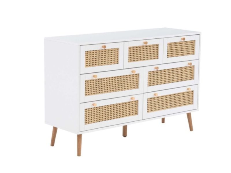 Birlea Croxley Rattan And White Finish 7 Drawer Chest