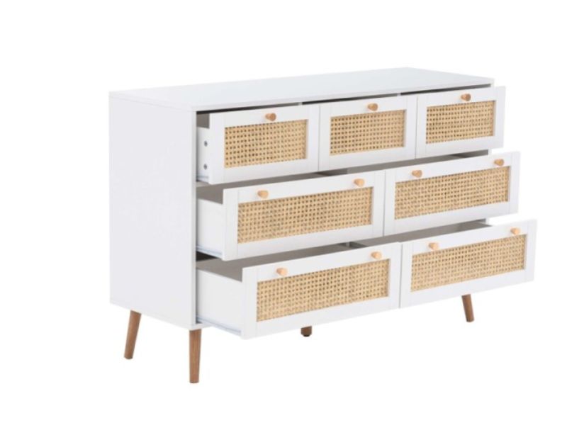 Birlea Croxley Rattan And White Finish 7 Drawer Chest