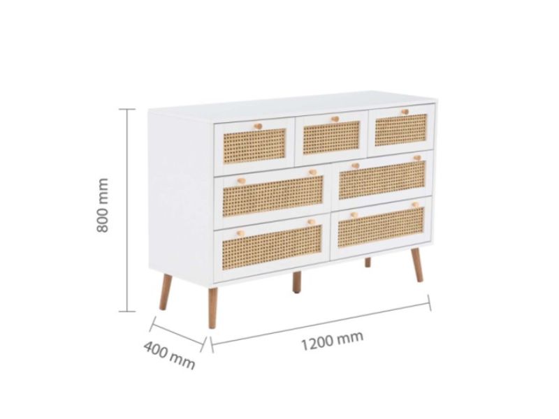 Birlea Croxley Rattan And White Finish 7 Drawer Chest