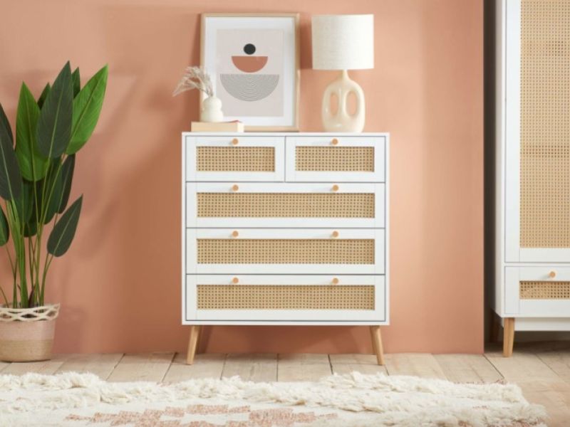Birlea Croxley Rattan And White Finish 5 Drawer Chest