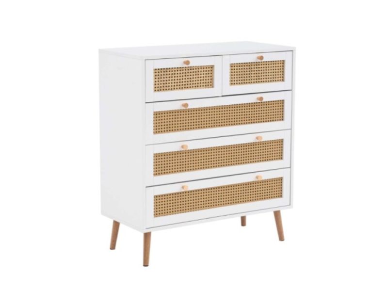 Birlea Croxley Rattan And White Finish 5 Drawer Chest