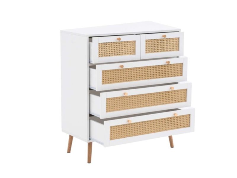 Birlea Croxley Rattan And White Finish 5 Drawer Chest