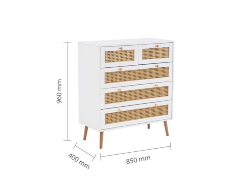 Birlea Croxley Rattan And White Finish 5 Drawer Chest