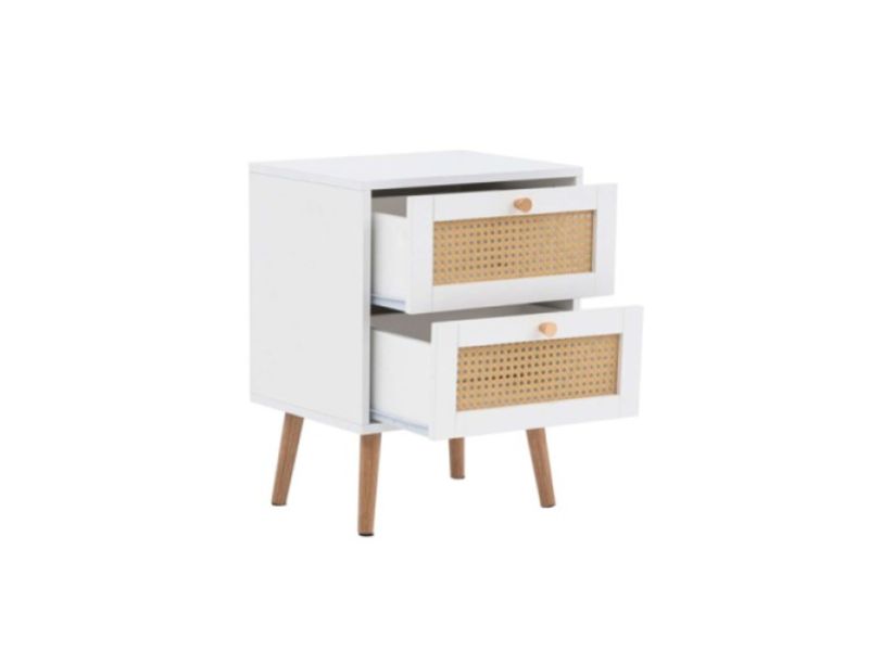 Birlea Croxley Rattan And White Finish 2 Drawer Bedside