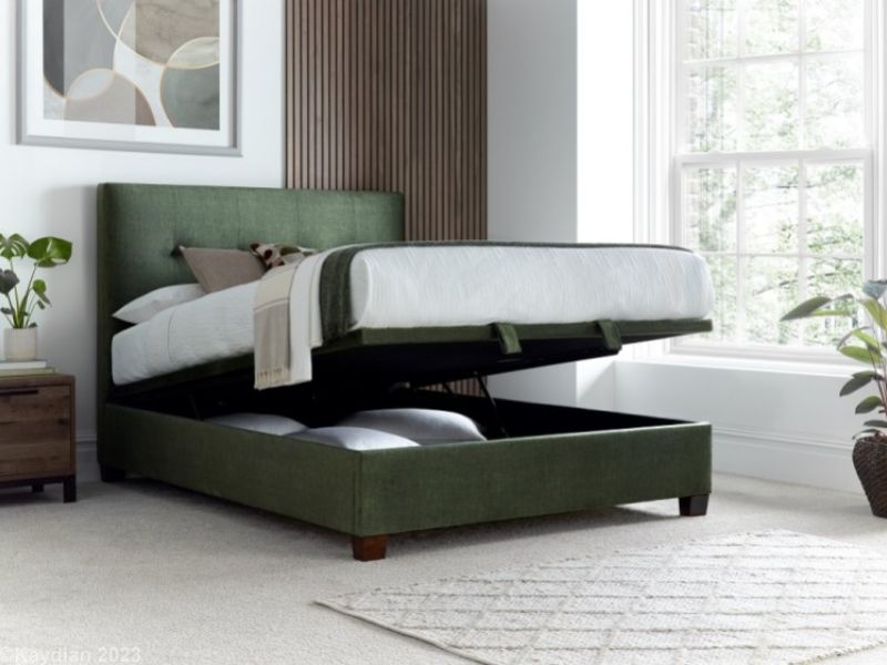 Kaydian Walkworth 4ft6 Double Winter Moss Green Fabric Ottoman Storage Bed