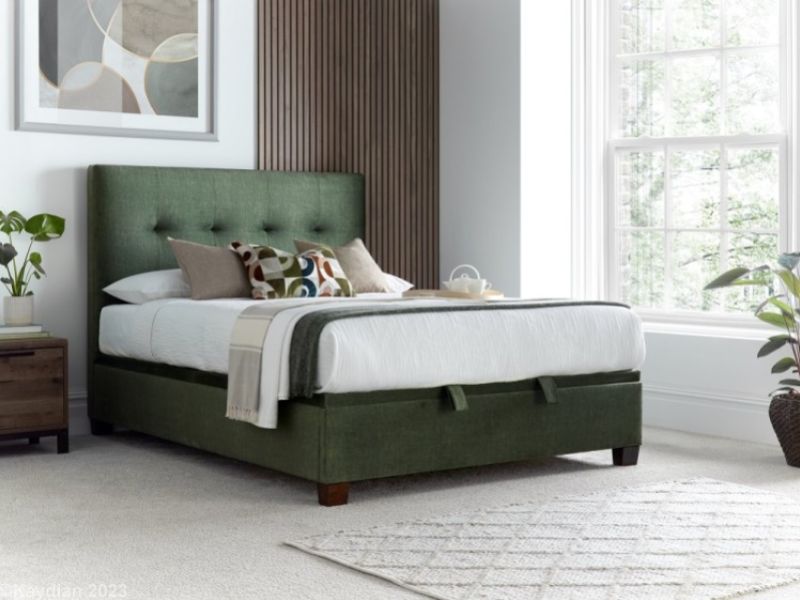 Kaydian Walkworth 4ft6 Double Winter Moss Green Fabric Ottoman Storage Bed