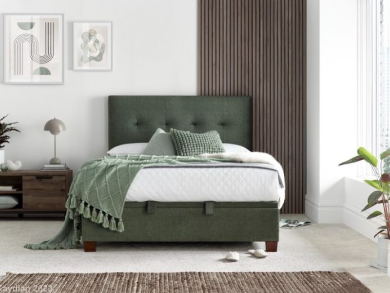 Kaydian Walkworth 4ft6 Double Winter Moss Green Fabric Ottoman Storage Bed