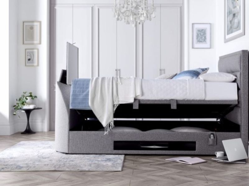 Kaydian Kirkley 4ft6 Double Marbella Grey Fabric Ottoman TV Bed