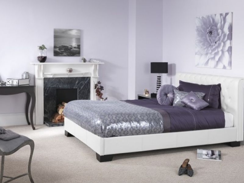 Serene Roma 4ft6 Double White Faux Leather Bed Frame