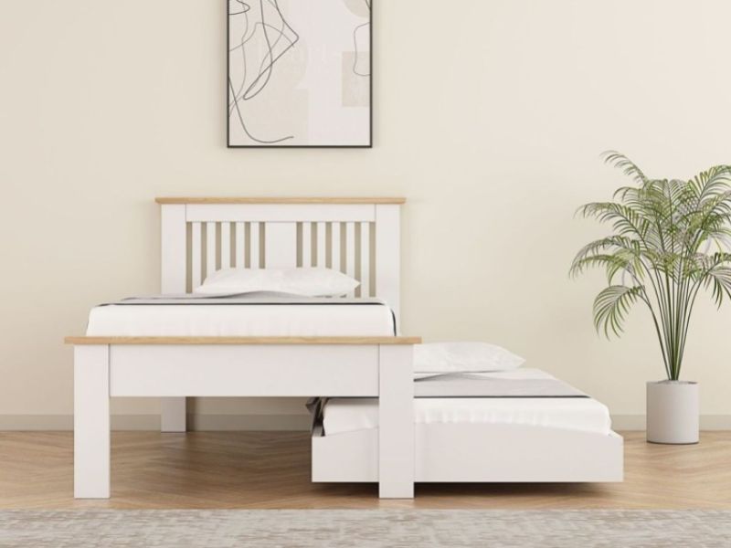 Flintshire Hendre 3ft Single White And Oak Finish Wooden Guest Bed