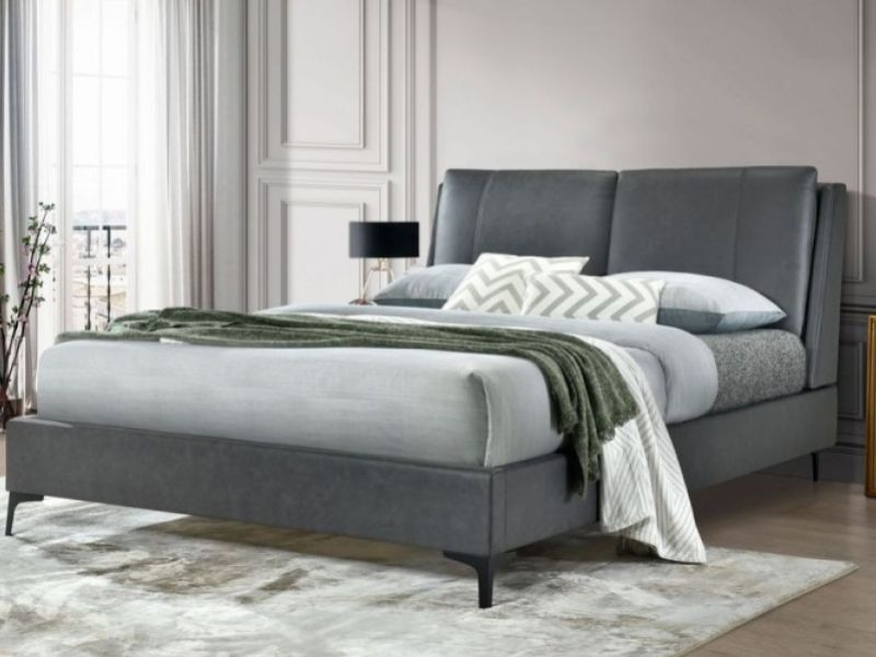 Flintshire Ashleigh 5ft Kingsize Grey PU Leather Bed