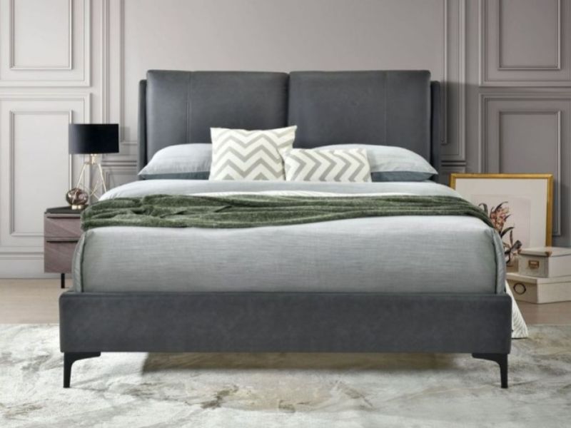 Flintshire Ashleigh 5ft Kingsize Grey PU Leather Bed