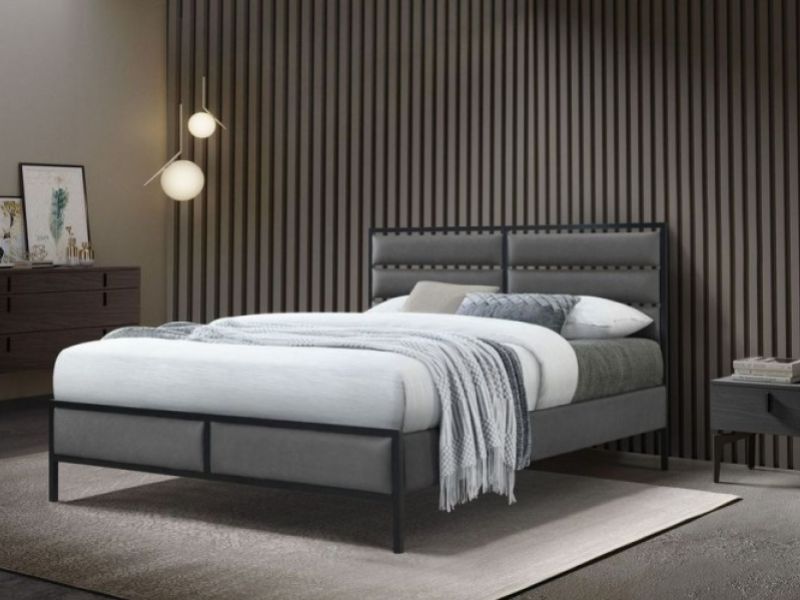 Flintshire Marford 4ft6 Double Grey PU Leather And Metal Bed