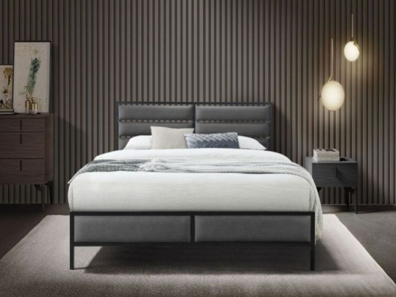 Flintshire Marford 4ft6 Double Grey PU Leather And Metal Bed