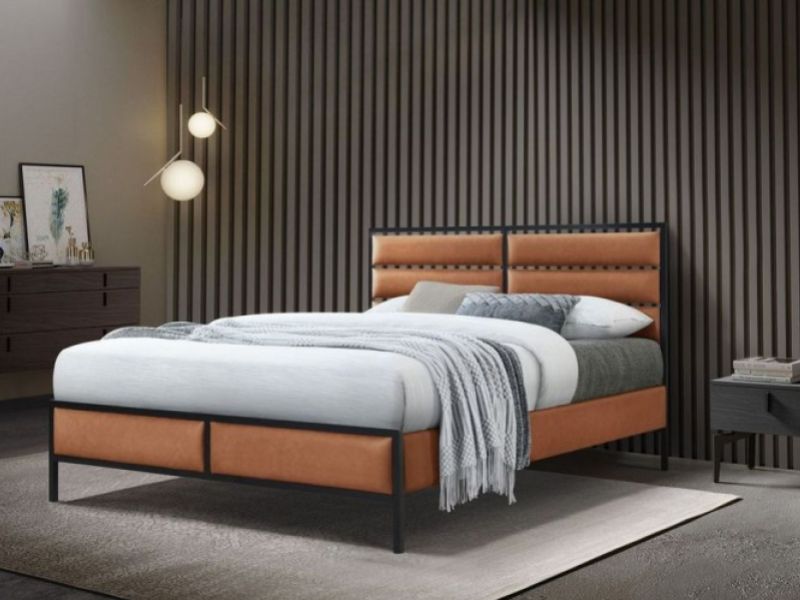 Flintshire Marford 4ft6 Double Tan PU Leather And Metal Bed