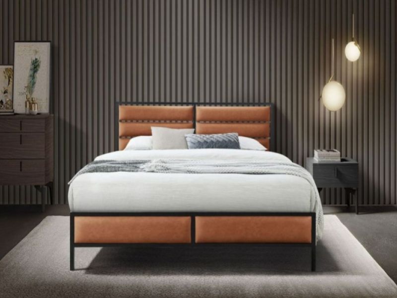 Flintshire Marford 5ft Kingsize Tan PU Leather And Metal Bed