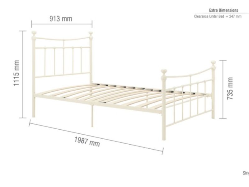 Birlea Emily 3ft Single Cream Metal Bed Frame