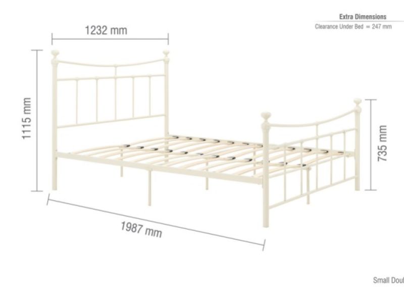 Birlea Emily 4ft Small Double Cream Metal Bed Frame
