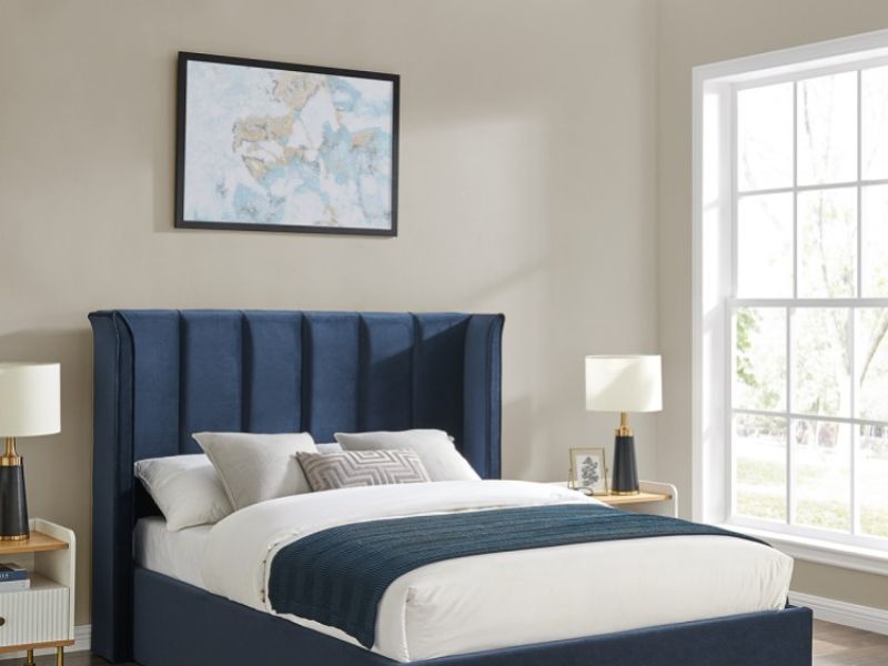 Limelight Polaris 5ft Kingsize Navy Blue Fabric Ottoman Bed Frame