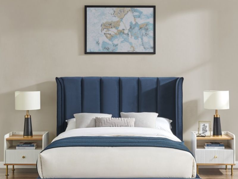 Limelight Polaris 5ft Kingsize Navy Blue Fabric Ottoman Bed Frame