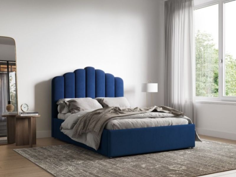 Flair Furnishings Poseidon Navy Blue Velvet Fabric 5ft Kingsize Ottoman Bed