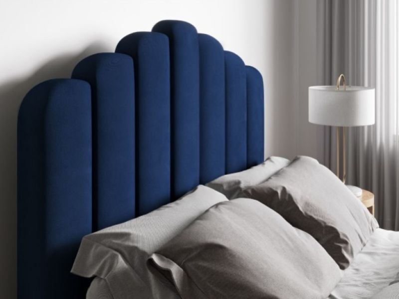 Flair Furnishings Poseidon Navy Blue Velvet Fabric 5ft Kingsize Ottoman Bed