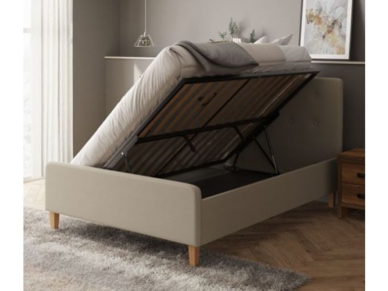 GFW Ashbourne 4ft6 Double Natural Fabric Side Lift Ottoman Bed Frame