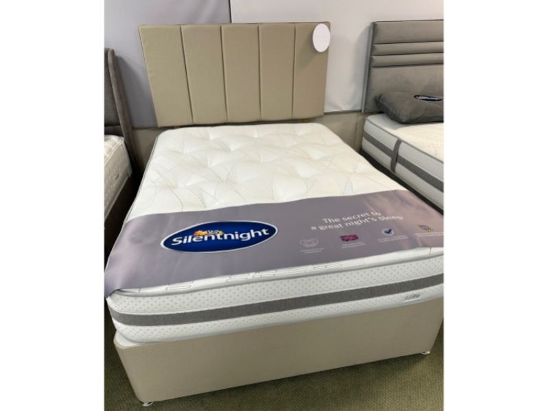 STORE CLEARANCE Silentnight Rejuvenate 4ft6 Double 1600 Mirapocket 4 Drawer Divan Bed And Brescia Headboard In Sandstone