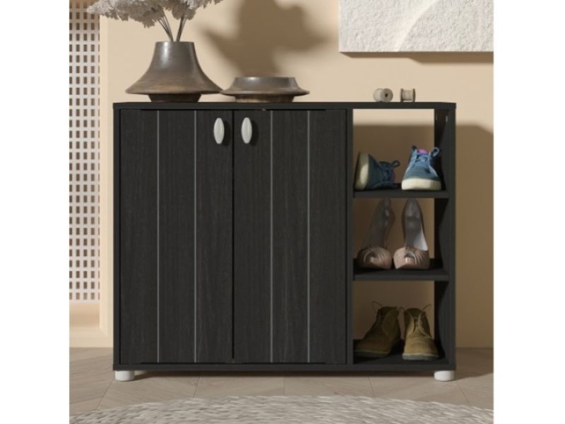 GFW Bideford Shoe Cabinet Rustick Black Oak Effect Finish